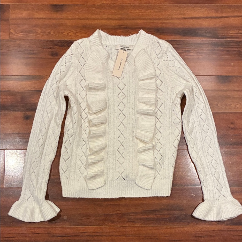 Francesca's Ivory Lorain Ruffle Sweater
